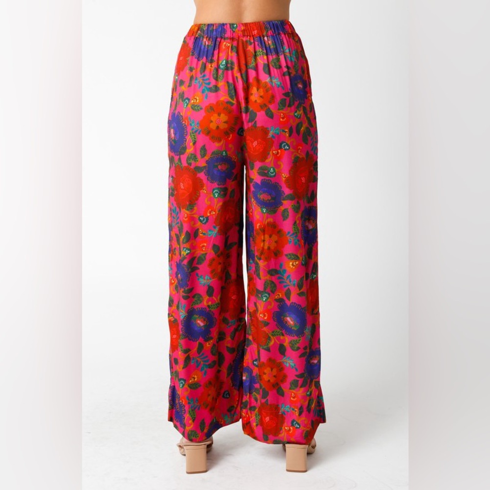 NWT Olivaceous Pink Red Blue Floral Wide-Leg Pants Sz S - Picture 3 of 9